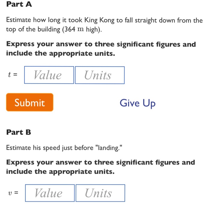 Estimate how long it took king kong to fall