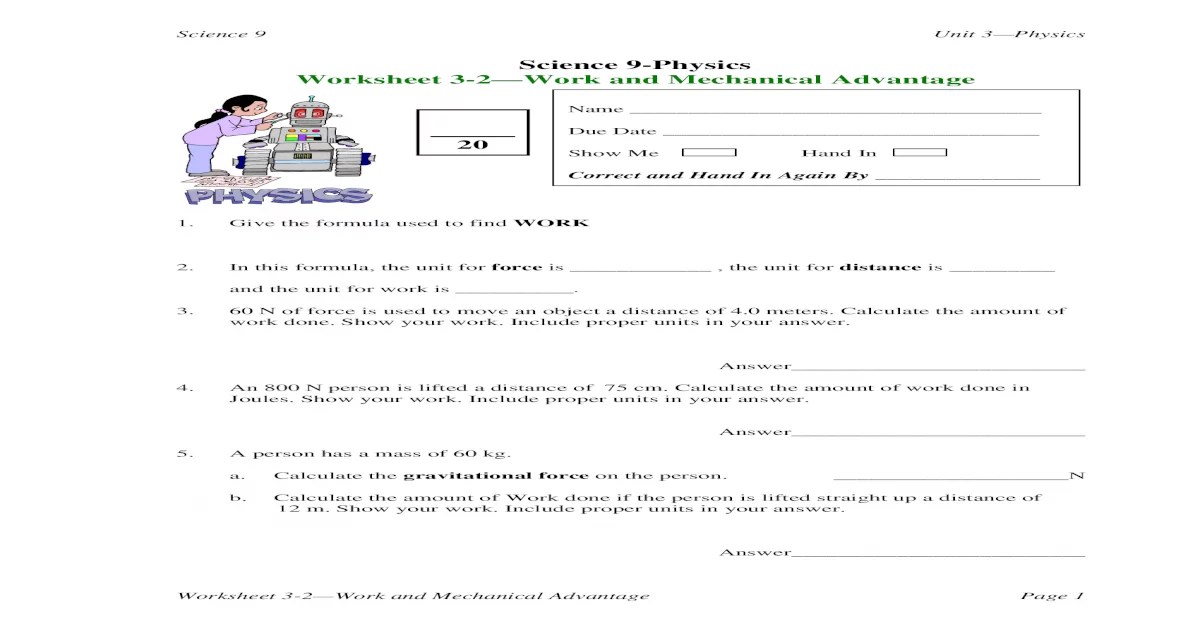 Unit 3 worksheet 3 physics answers
