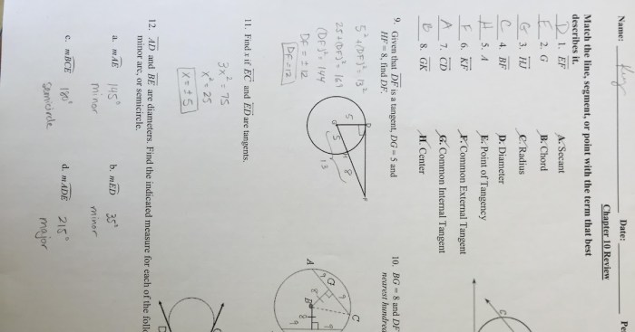 Geometry unit 10 circles quiz 10-3 answers