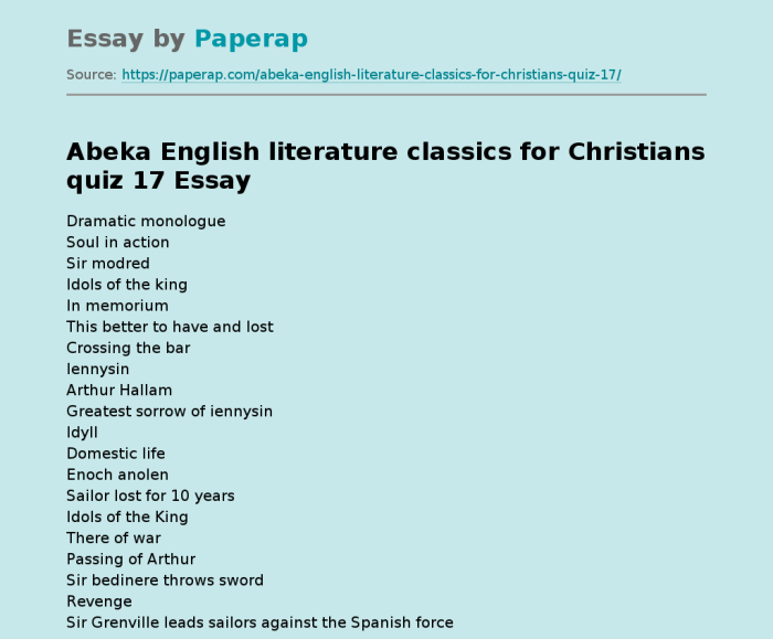 Abeka english literature test 12