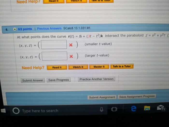 At what points does the curve intersect the paraboloid